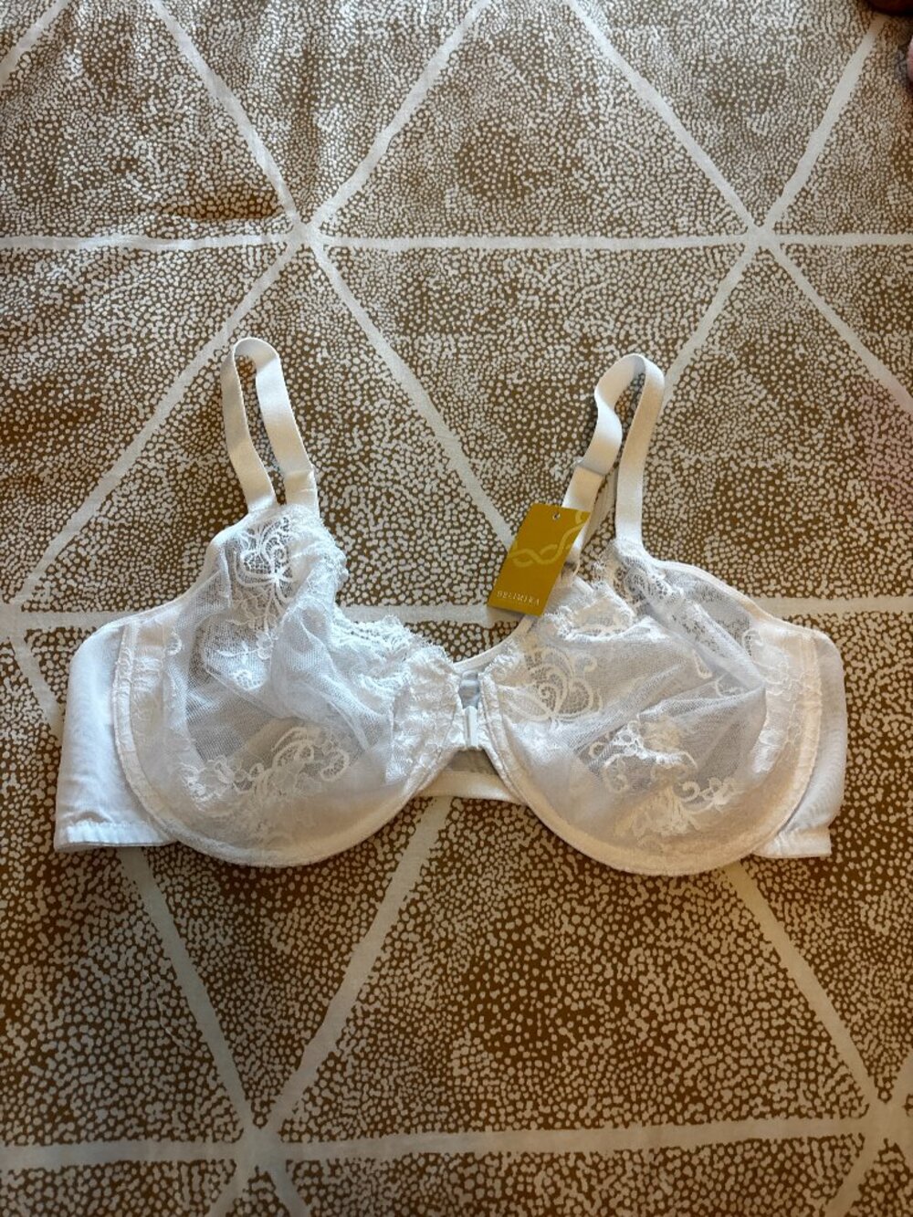DELIMIRA Women's White Front Closure Lace Sheer Bra 42DD NWT